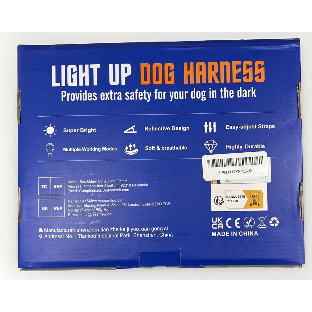 Sea&Mew LED‎ Light Up Dog Harness Large Reflective Black Night Safety Vest NEW